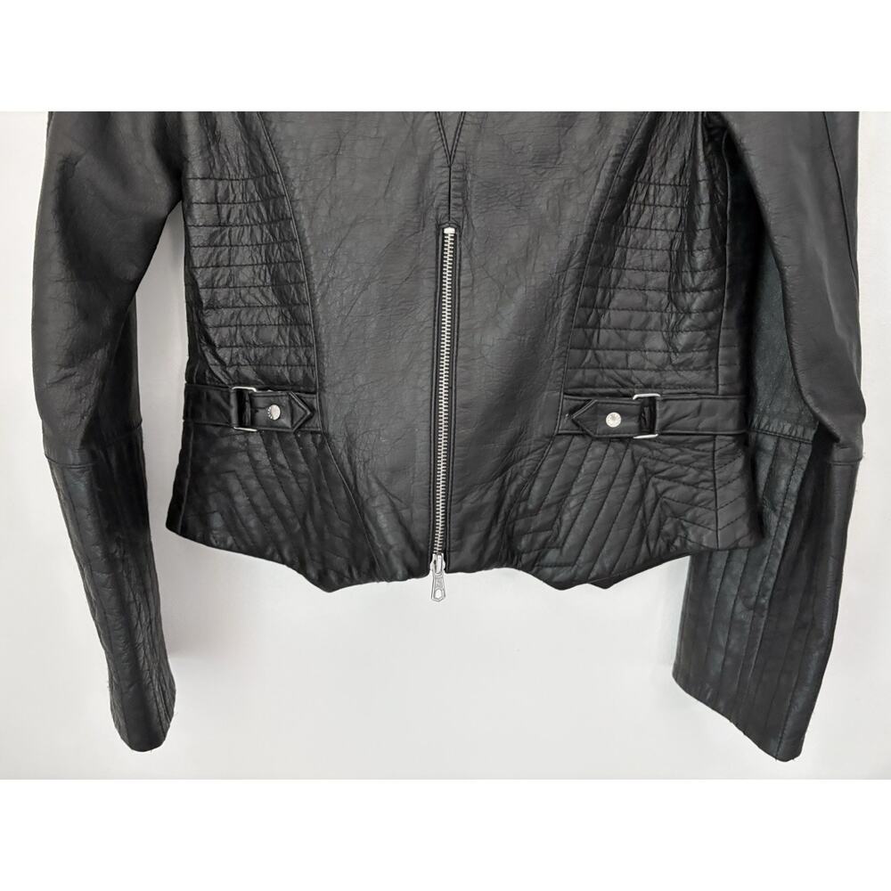GUESS Vintage 100% Leather Jacket Biker Black Zip Women's Size Small - Picture 9 of 16